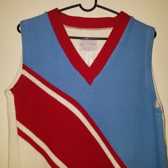 Cheerleader Supply Co Vintage Sweater Vest Size 40 Red White Blue 100% Acrylic - Picture 2 of 8